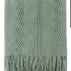 Sage Green Soft Throw Blanket With Fringe Size 50 X 60
